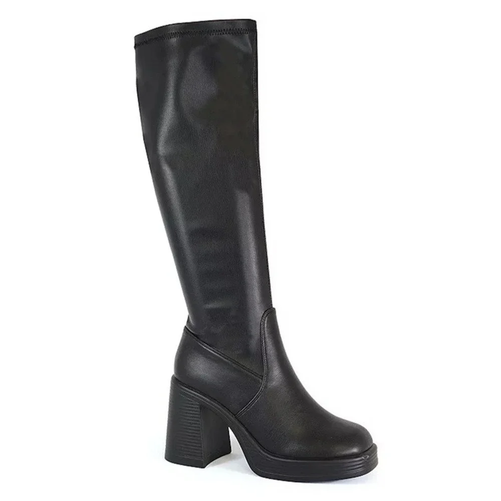 Yoki Black Over-the-Knee Block Heel Boots